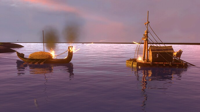 AoE III DE Aztec Tlaloc Canoe battling Inca Chinca Raft at sunset