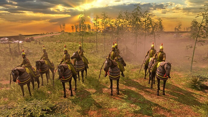 AoE III DE Chinese Disciplined Iron Flail at sunrise