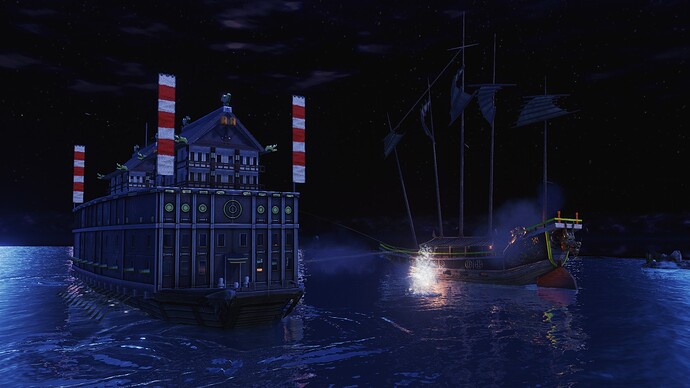 AoE III DE Japanese Tekkousen battling Chinese Fuchuan during the night