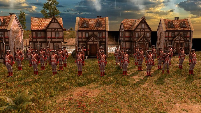 AoE III British Thin Red Line Veteran Musketeers at sunrise