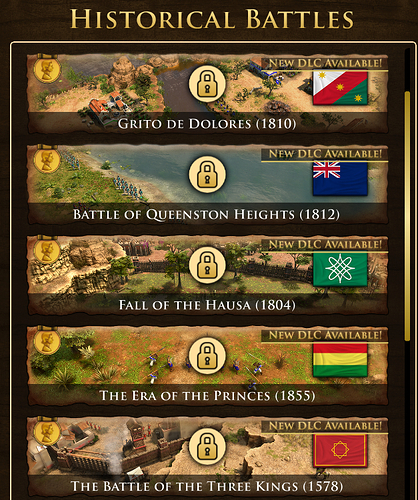 AoE III DE Historical Battles locked