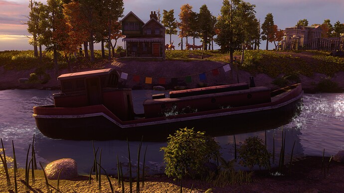 AoE III DE Trading Barge at sunset