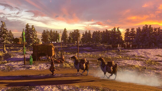 AoE III DE Traveling Merchant at sunset