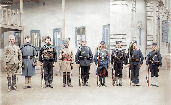 Troops_of_the_Eight-Nation_Alliance_(except_Russia)_that_fought_against_the_Boxer_Rebellion_in_China,_1900._From_the_left_Britain,_United_States,_Australia,_India,_Germany,_France,_Austria-Hungary,_Italy,Japan.