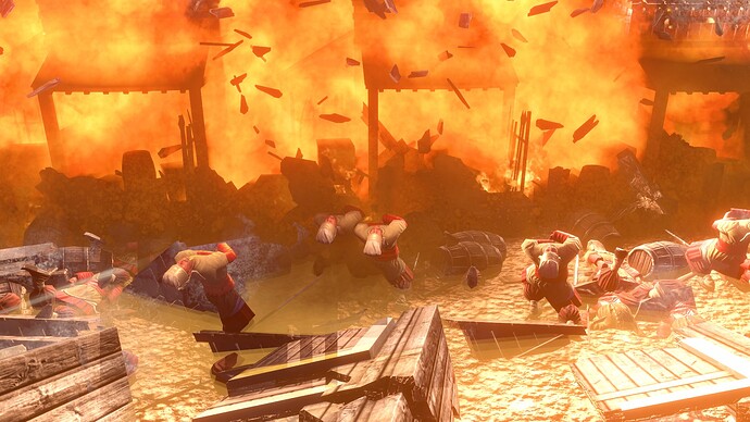 AoE III DE Ottoman Janissary caught in fiery depots explosions at sunset II