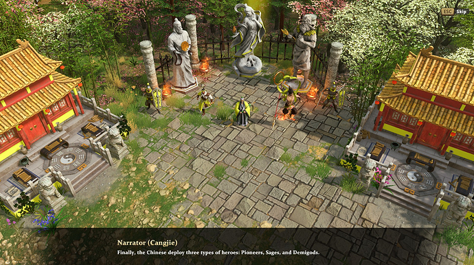 Colour of the statue and narrator text