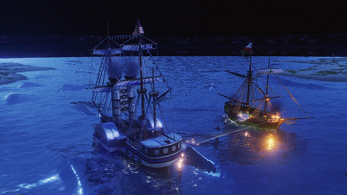 AoE III DE United States Steamer battling Mexican Sloop during the night