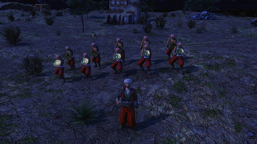 AoE III DE Corsair Captain leading his Barbary Warriors during the night
