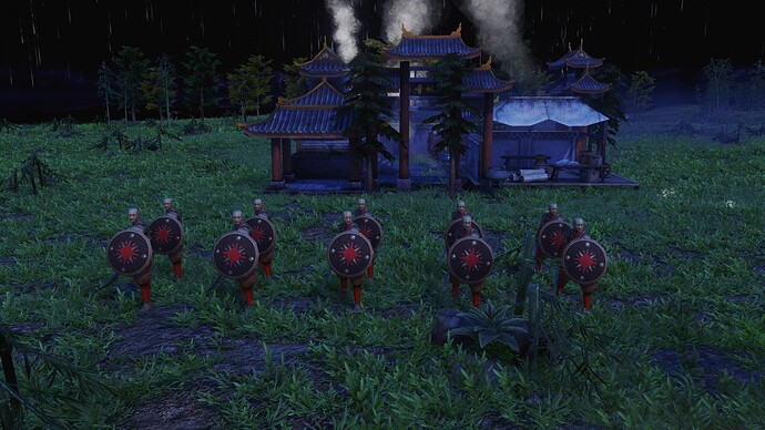 AoE III DE Shaolin Rattan Shield during the night