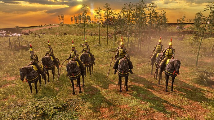 AoE III DE Chinese Honored Iron Flail at sunrise