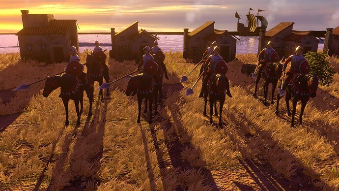 AoE III DE Spainish Veteran Lancer at sunset