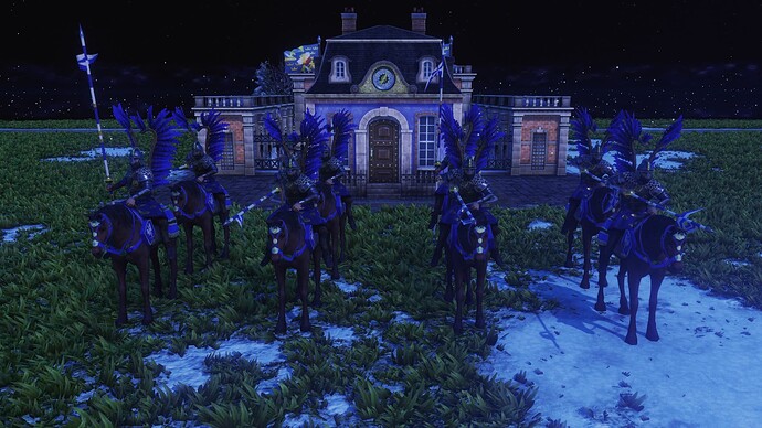 AoE III DE House of Vasa Veteran Winged Hussar during the night