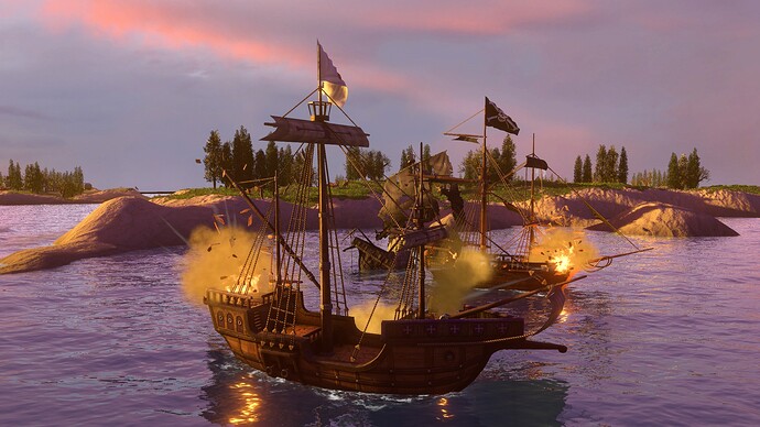 AoE III DE Portuguese Caravel attacking Pirates at sunset