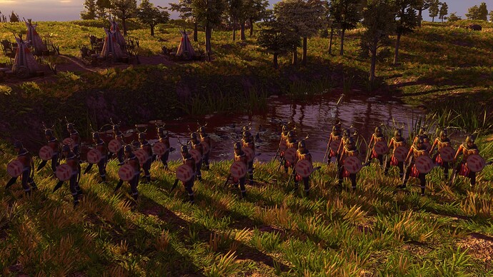 AoE III DE Lakota Champion Club Warrior at sunset