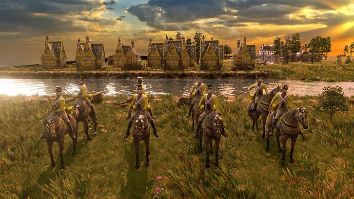 AoE III DE German Veteran Uhlan at sunrise