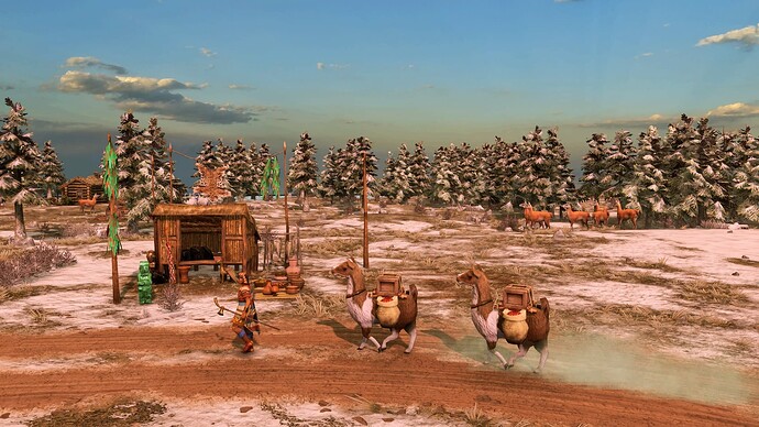 AoE III DE Traveling Merchant at sunrise