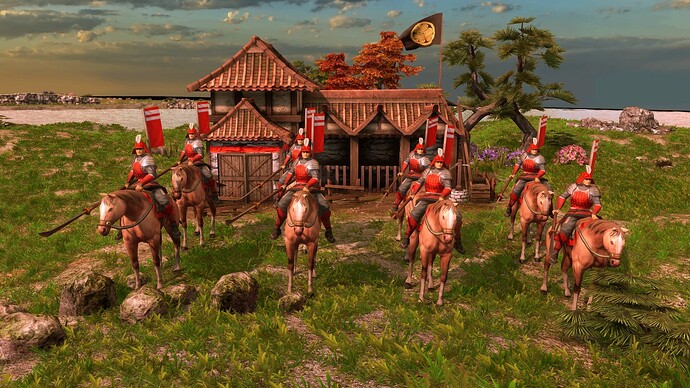 AoE III DE Japanese Disciplined Naginata Rider at sunrise