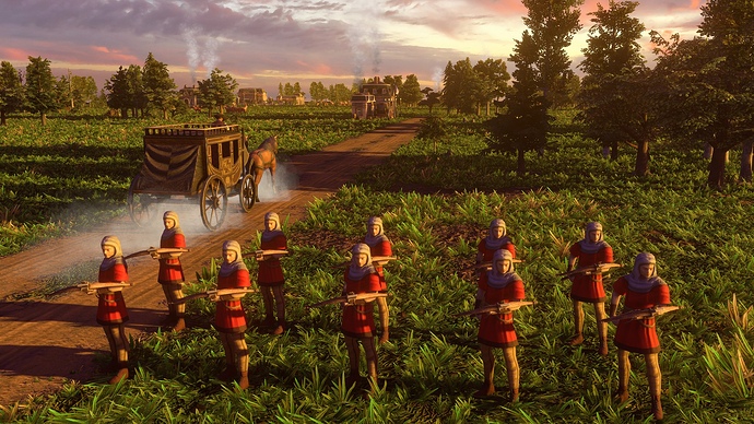 AoE III DE City Guard at sunset