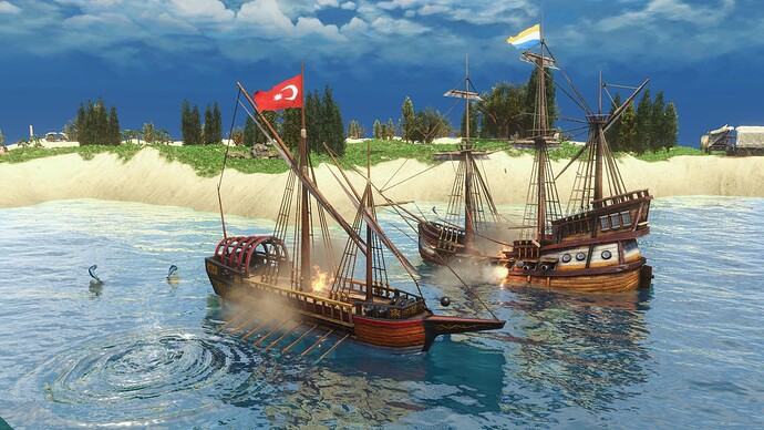AoE III DE Ottoman Galley attacks Dutch Fluyt during the day