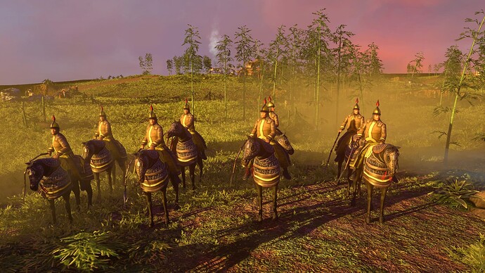 AoE III DE Chinese Disciplined Iron Flail at sunset