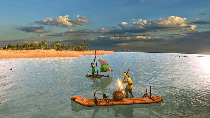 AoE III DE Indians Bandit Catamaran attacking Chinese fishing boat during at sunrise