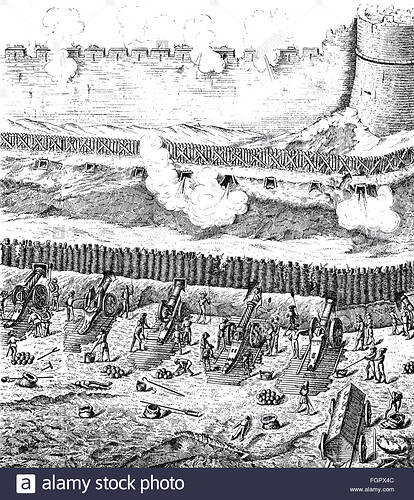 military-siege-artillery-firing-at-a-fortress-woodcut-by-hans-burgkmair-FGPX4C