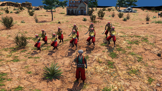 AoE III DE Corsair Captain leading his Barbary Warriors during the day