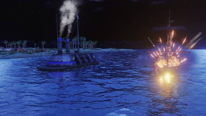 AoE III United States Ironclad sinking a Privateer during the night