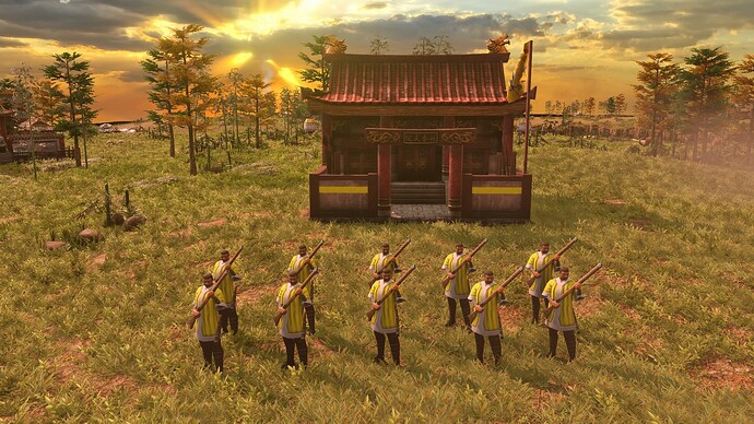 AoE III DE Chinese Disciplined Arquebusier at sunrise