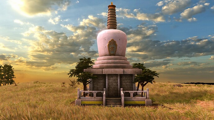 AoE III DE White Pagoda at sunrise