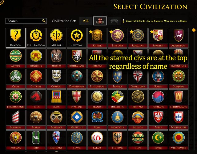 Civ select