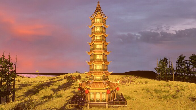 AoE III Porcelain Tower at sunset