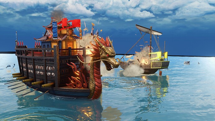 AoE III DE Japanese Atakebune battling Chinese Wokou Junk during the day
