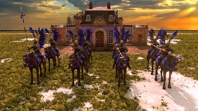 AoE III DE House of Vasa Veteran Winged Hussar at sunrise