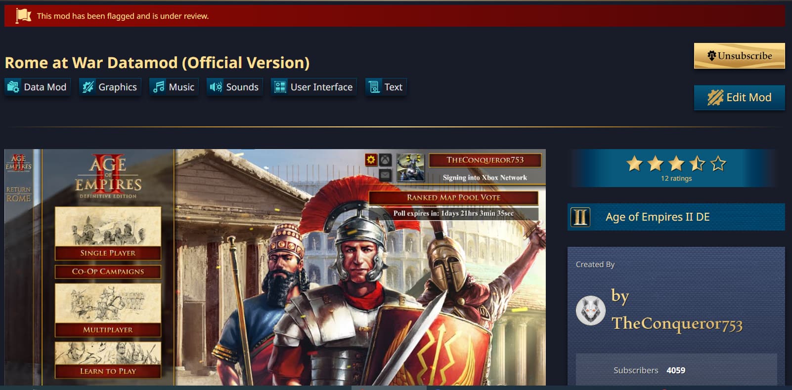 Rome at War Datamod flagged and under review - II - Report a Bug - Age of  Empires Forum, image size:1602x790