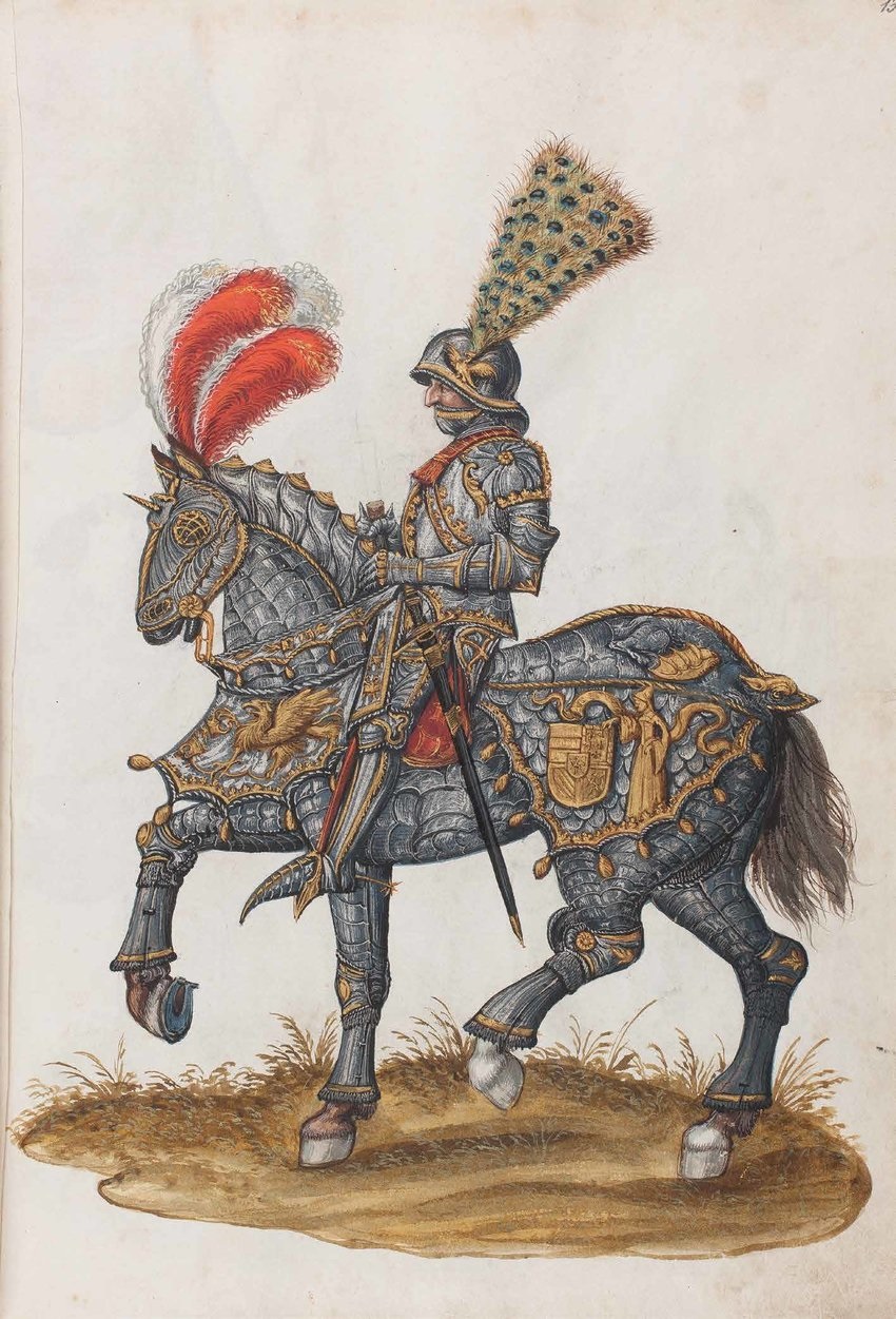 FULL BARD - Unknown-Augsburg-Artist-after-Artist-A-Maximilian-riding-the-armored-horse-circa-1575
