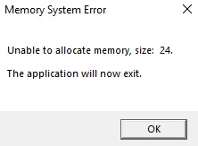 Unable to allocate memory error